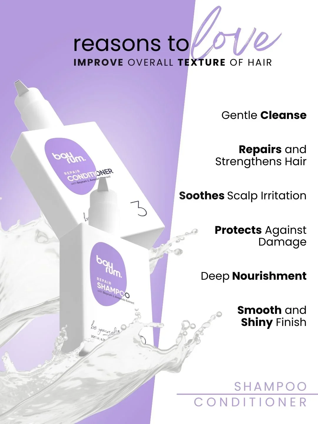 bayrum hair repair shampoo & conditioner combo for dry, frizzy and curly hair 400 ml