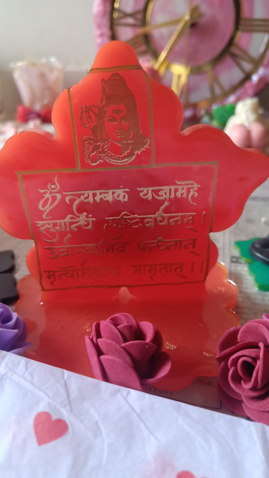 elegant creation resin handmade red shiva mantra stand