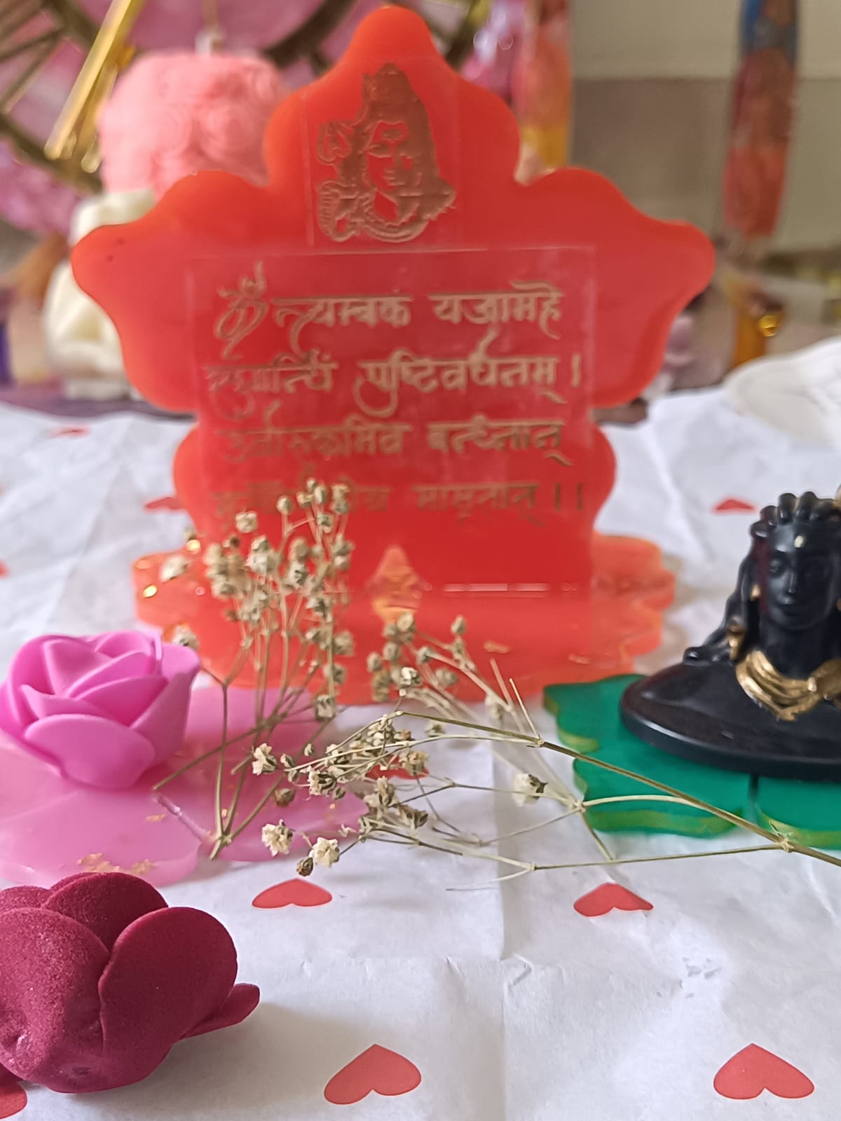 elegant creation resin handmade red shiva mantra stand