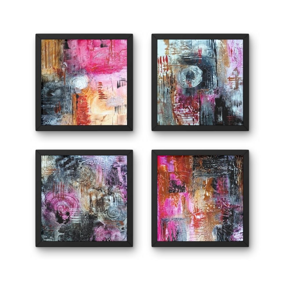 geesun crafts midnight magenta abstract wall art – set of 4 (crimson energy)