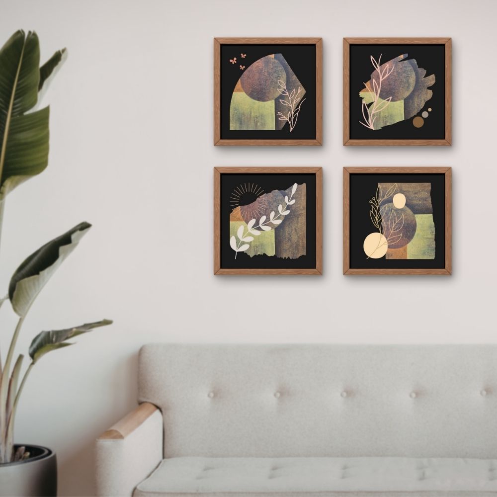 geesun crafts botanical harmony abstract wall art – set of 4 (earth and elements)