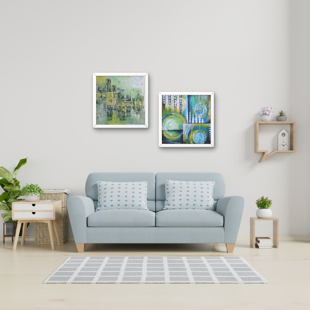geesun crafts verdant circles abstract wall art – set of 2 (geometric calm)