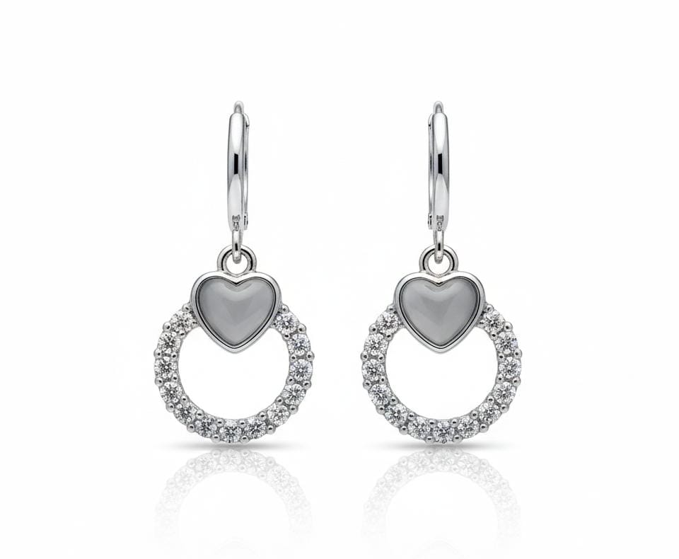stylish heart shape crystal drop earrings for girls & women | silver finish circular dangle earrings