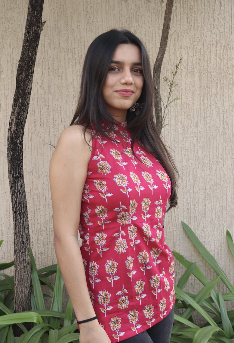 iradha & co womens cotton floral printed pink top