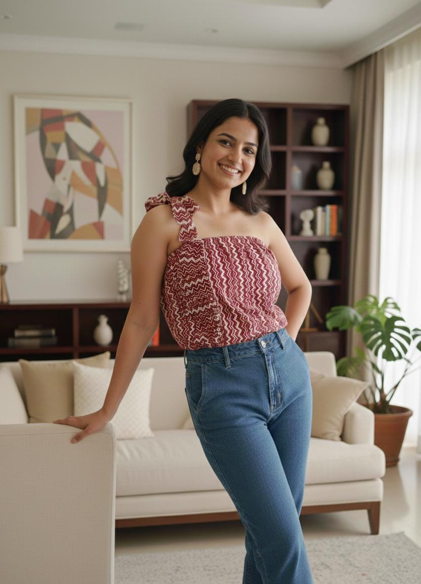 maroon cotton one shoulder tube top for women