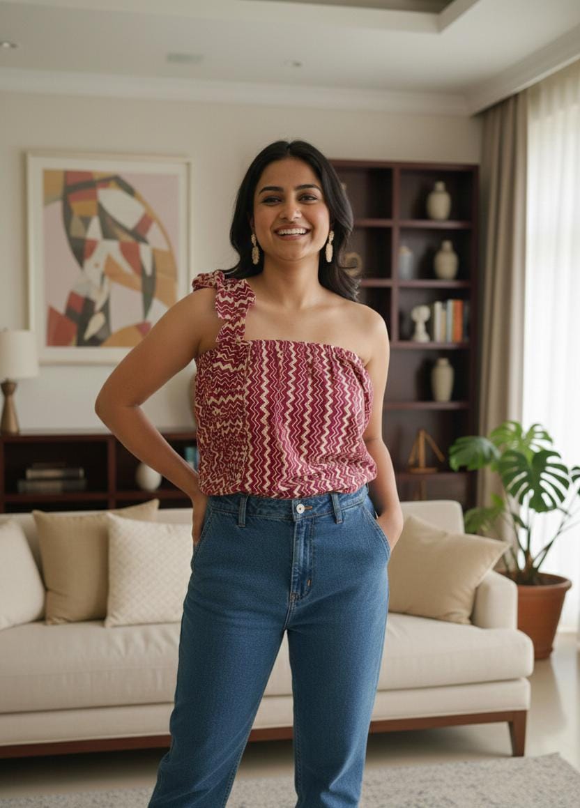 maroon cotton one shoulder tube top for women