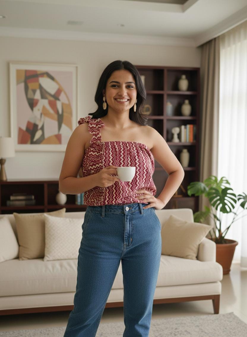 maroon cotton one shoulder tube top for women