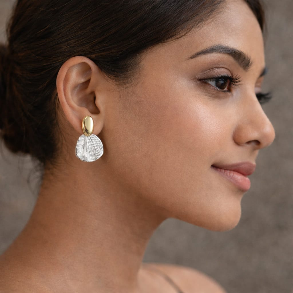 dual tone statement earrings for women – gold & silver designer drop earrings | trendy party wear lightweight fashion jewellery for girls & women