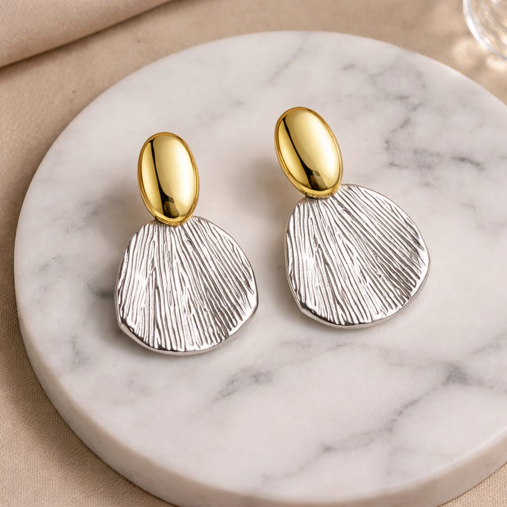 dual tone statement earrings for women – gold & silver designer drop earrings | trendy party wear lightweight fashion jewellery for girls & women
