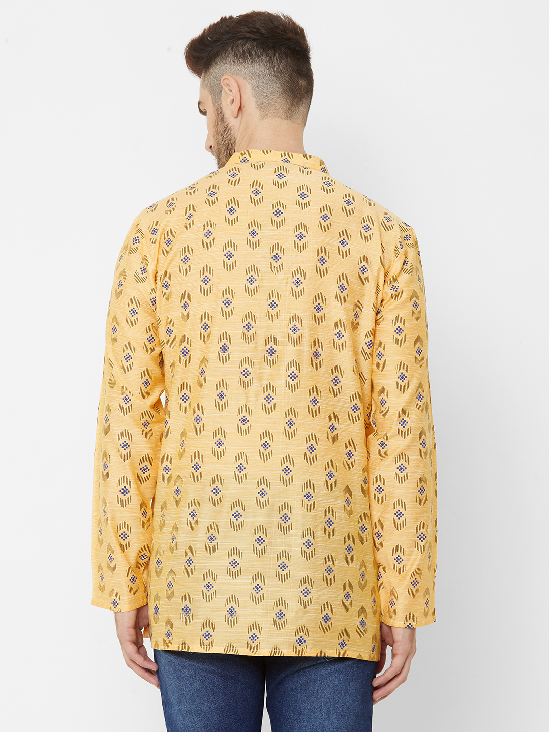 mens cotton yellow short kurta