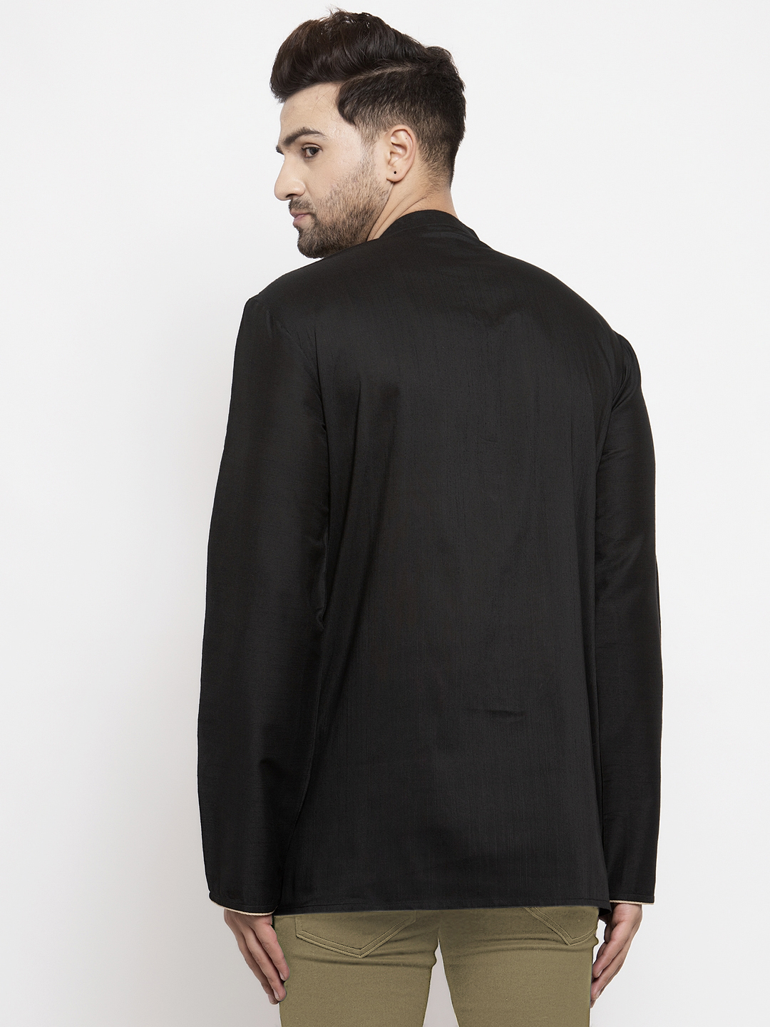 mens cotton silk black short kurta