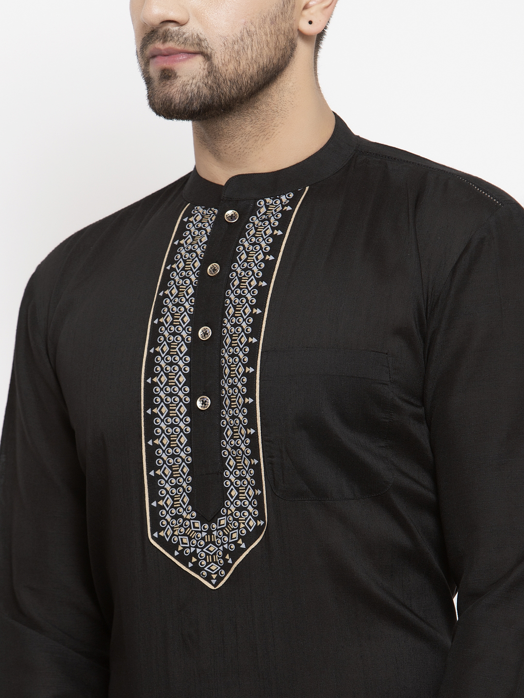 mens cotton silk black short kurta