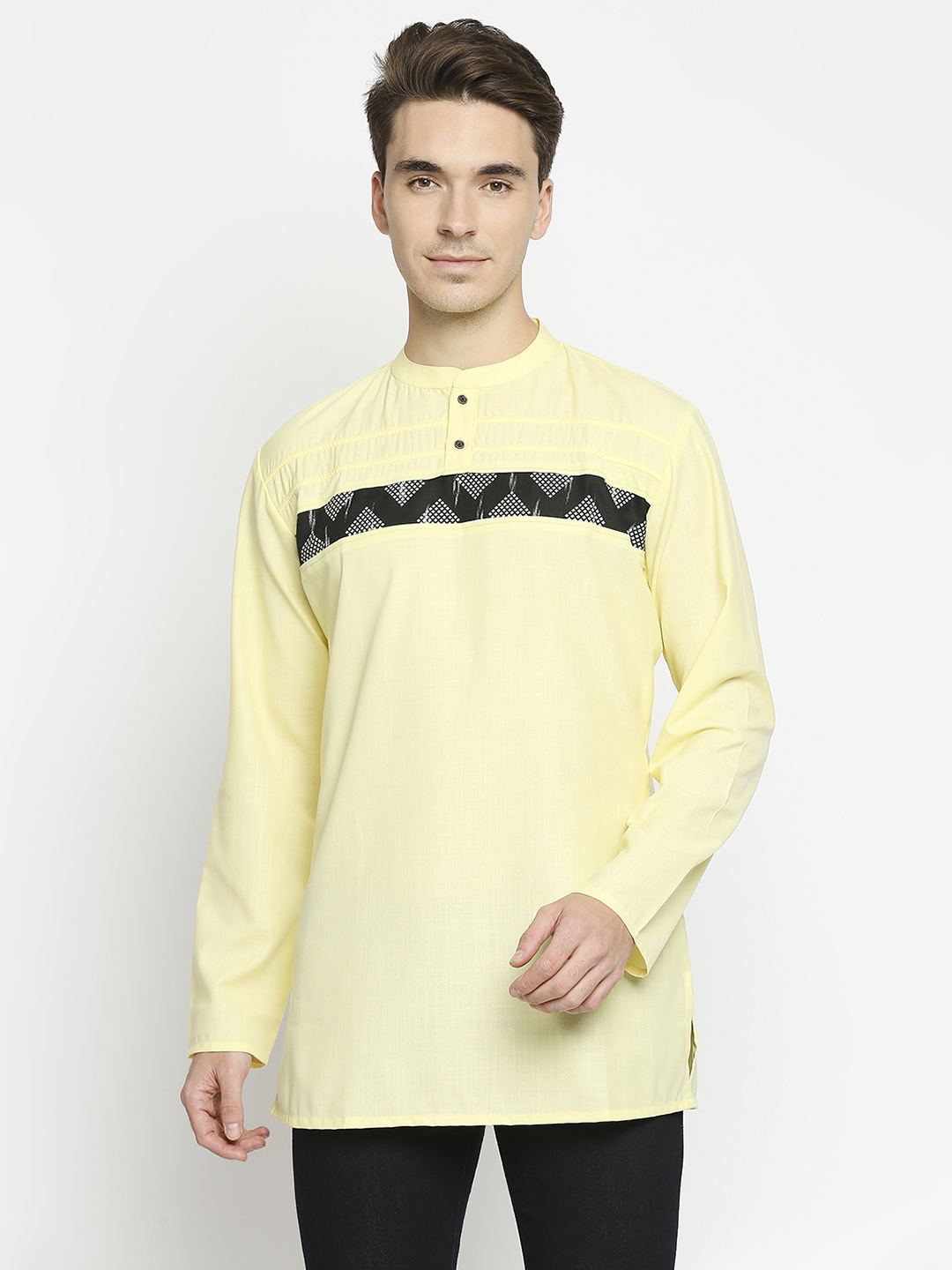 mens cotton yellow short kurta