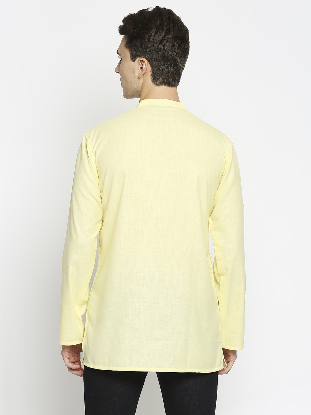 mens cotton yellow short kurta