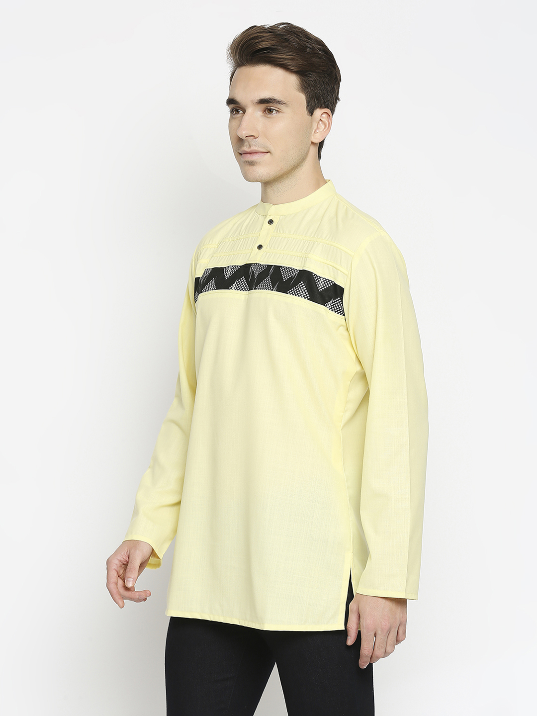 mens cotton yellow short kurta