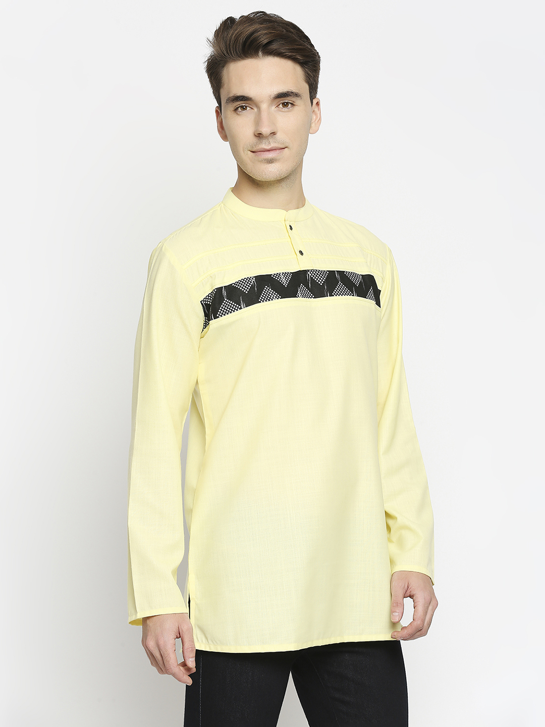 mens cotton yellow short kurta