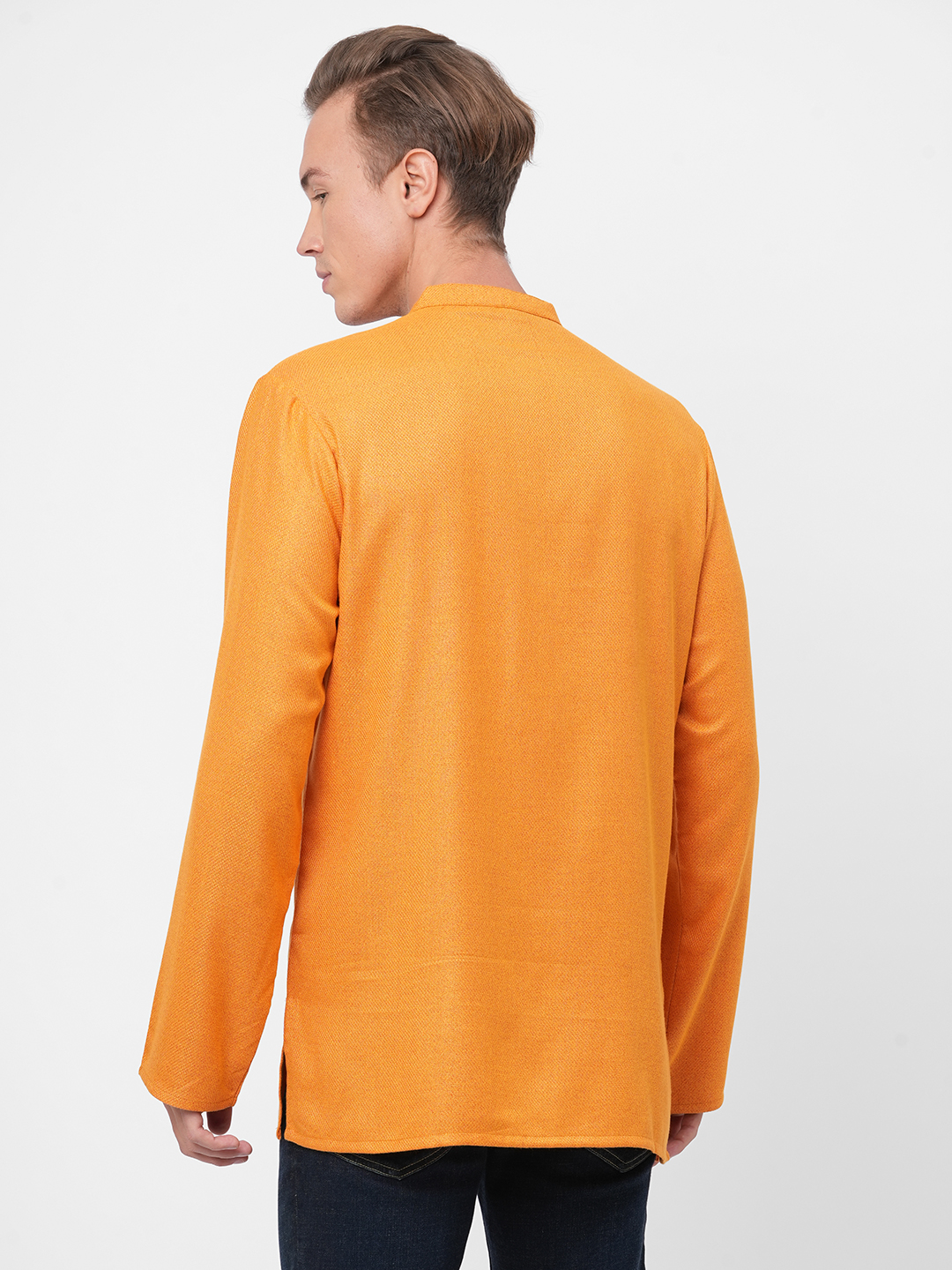 mens poly cotton golden short kurta