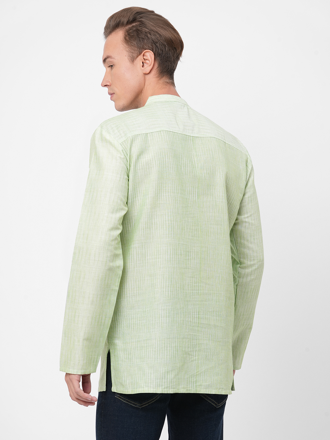 mens poly cotton green short kurta