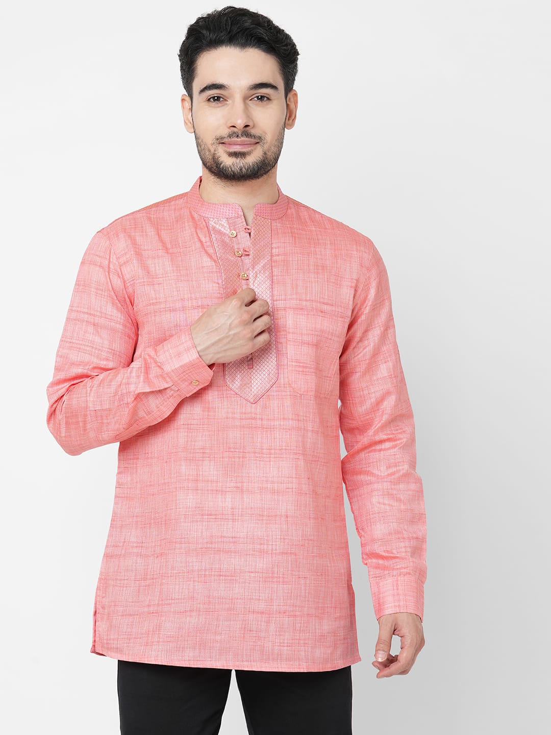 mens poly cotton pink short kurta