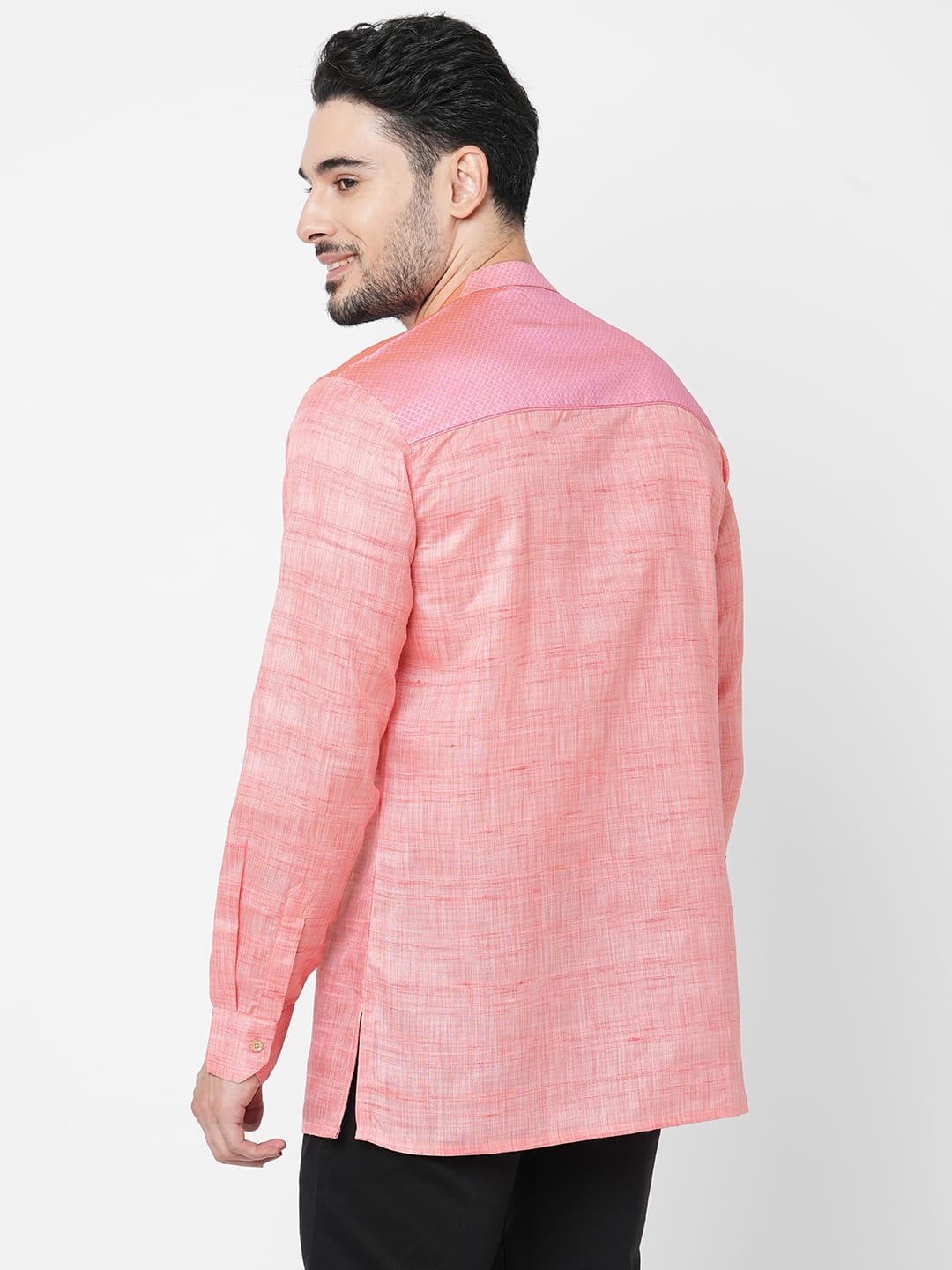mens poly cotton pink short kurta