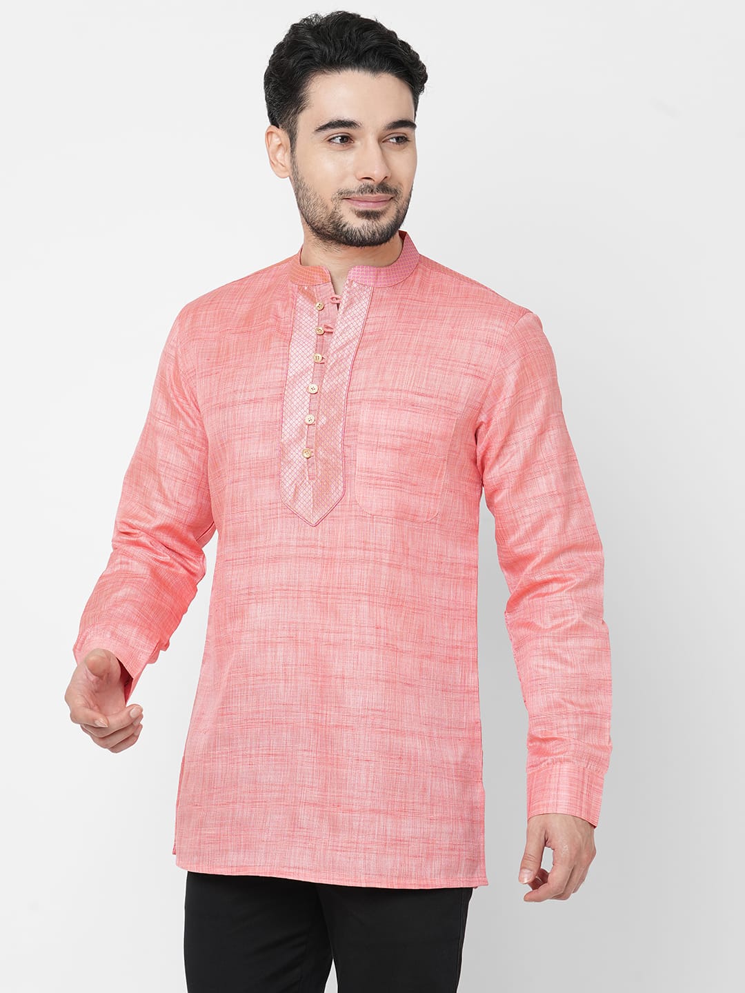 mens poly cotton pink short kurta