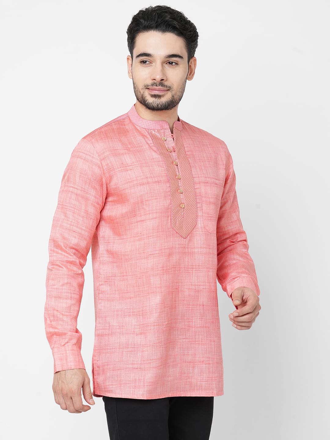 mens poly cotton pink short kurta