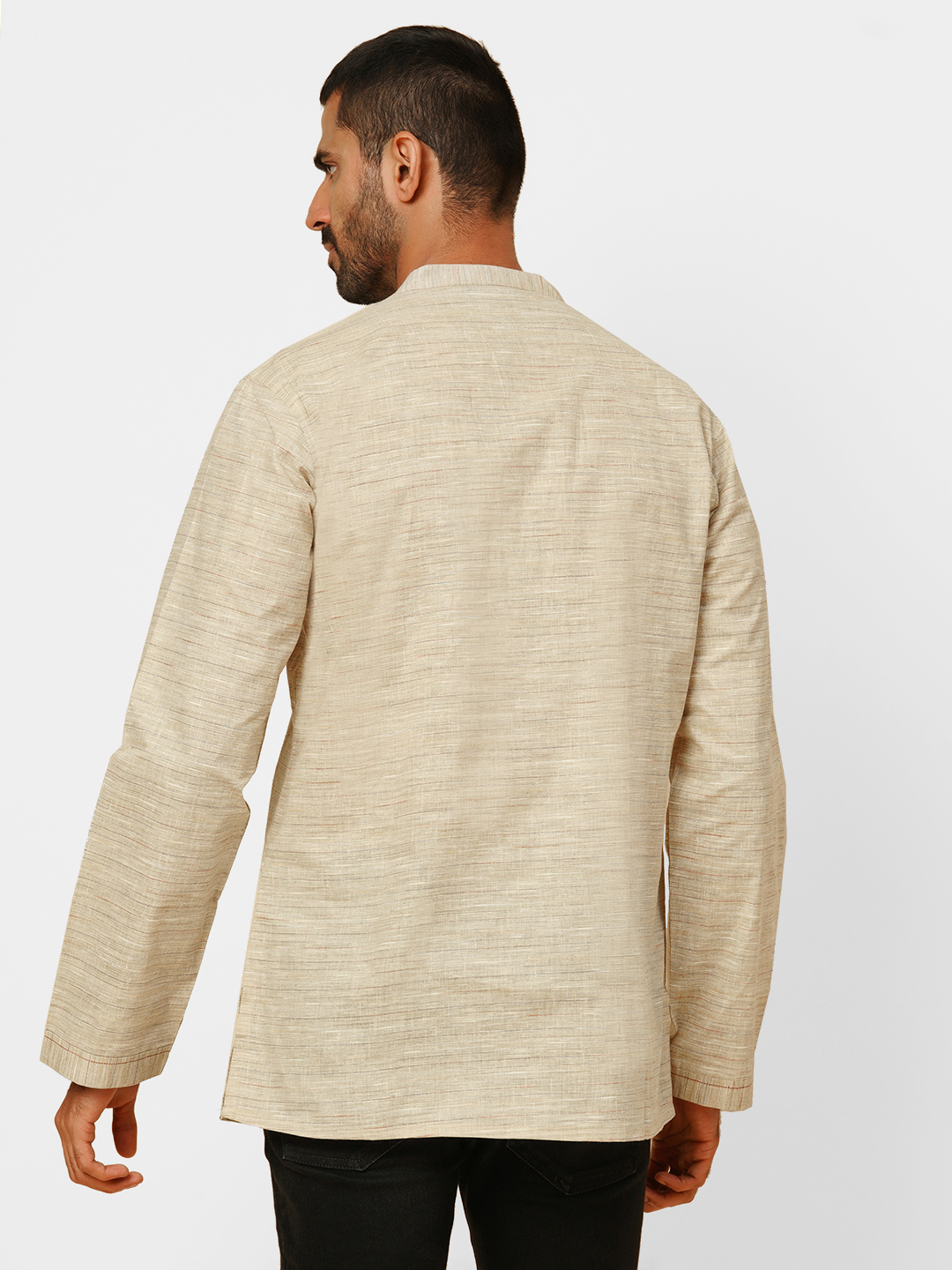 mens poly cotton beige short kurta