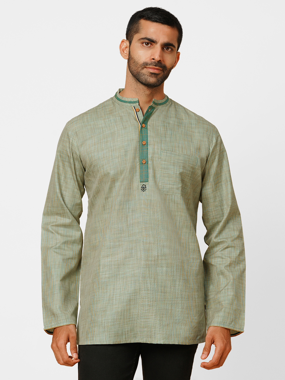 mens cotton blue short kurta