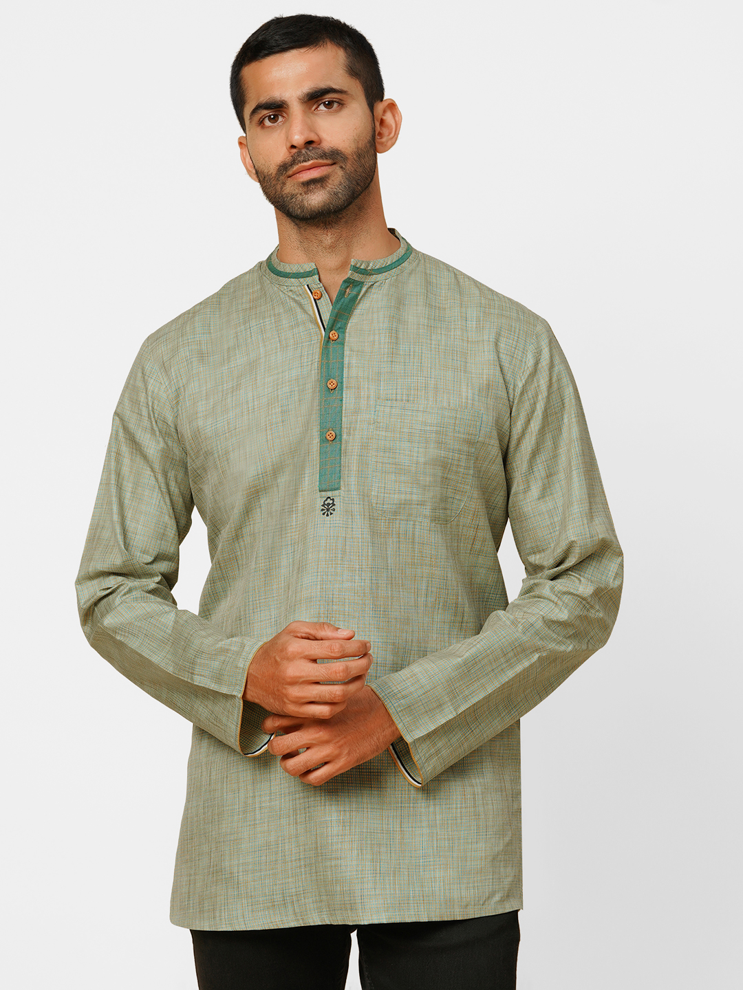 mens cotton blue short kurta