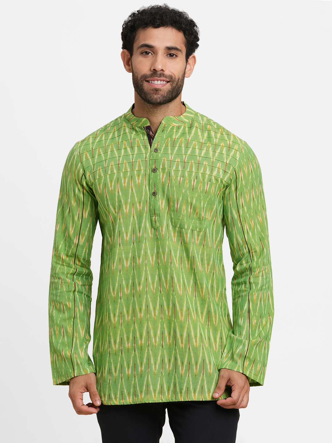 mens cotton green short kurta