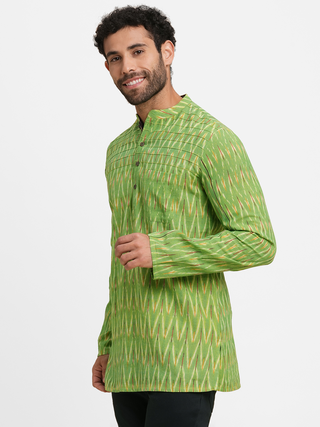 mens cotton green short kurta