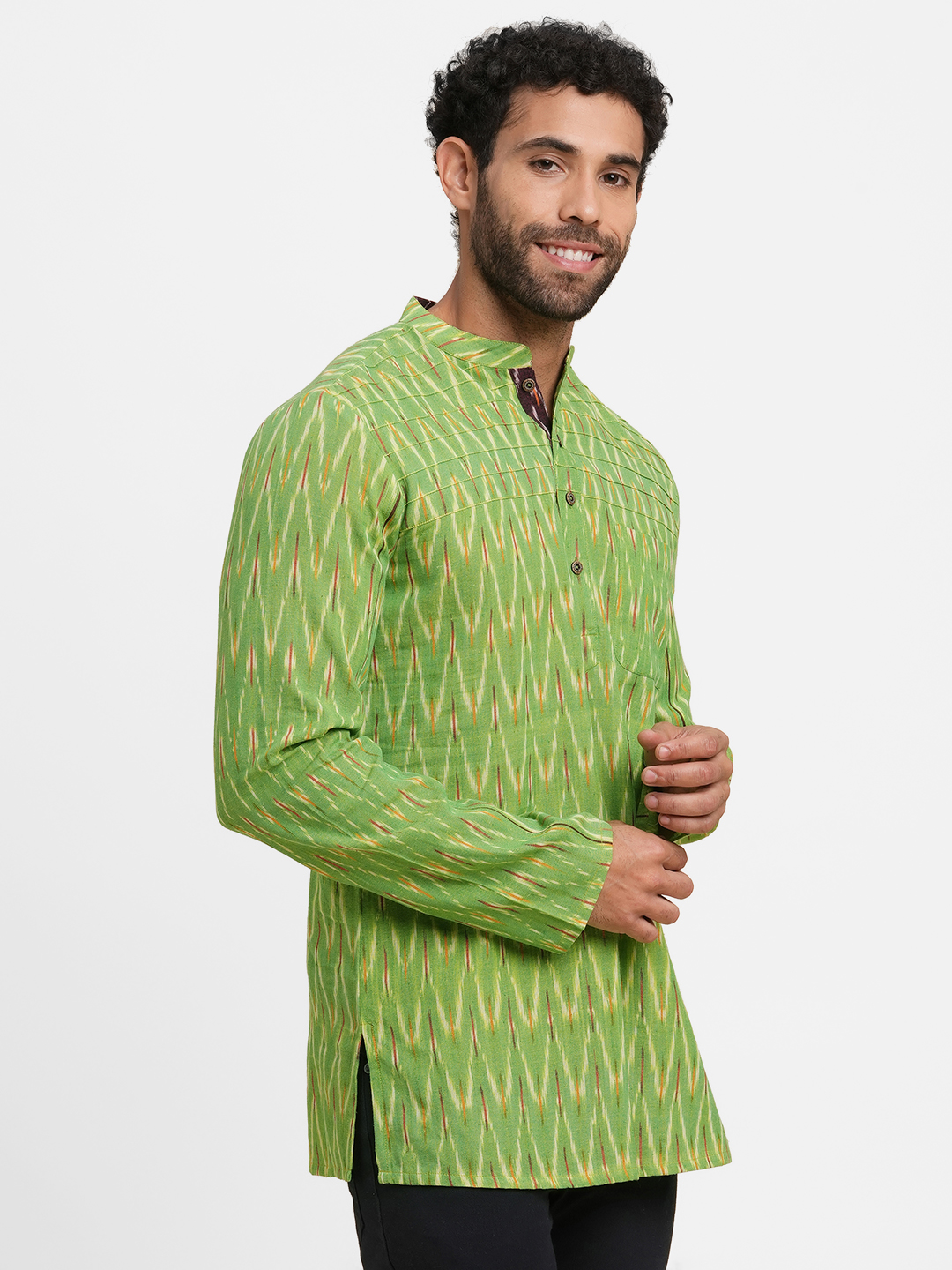 mens cotton green short kurta