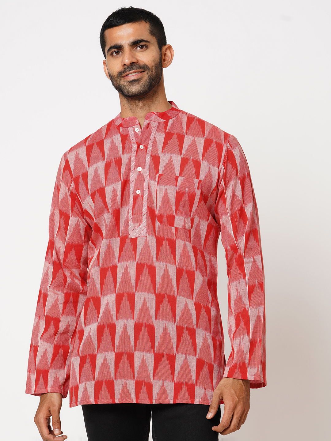 mens cotton red short kurta