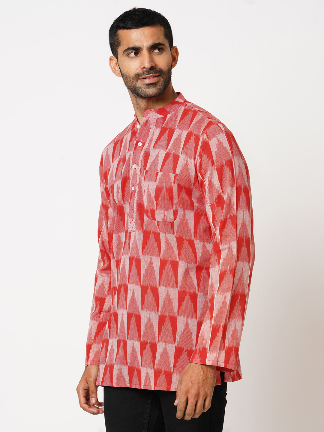 mens cotton red short kurta