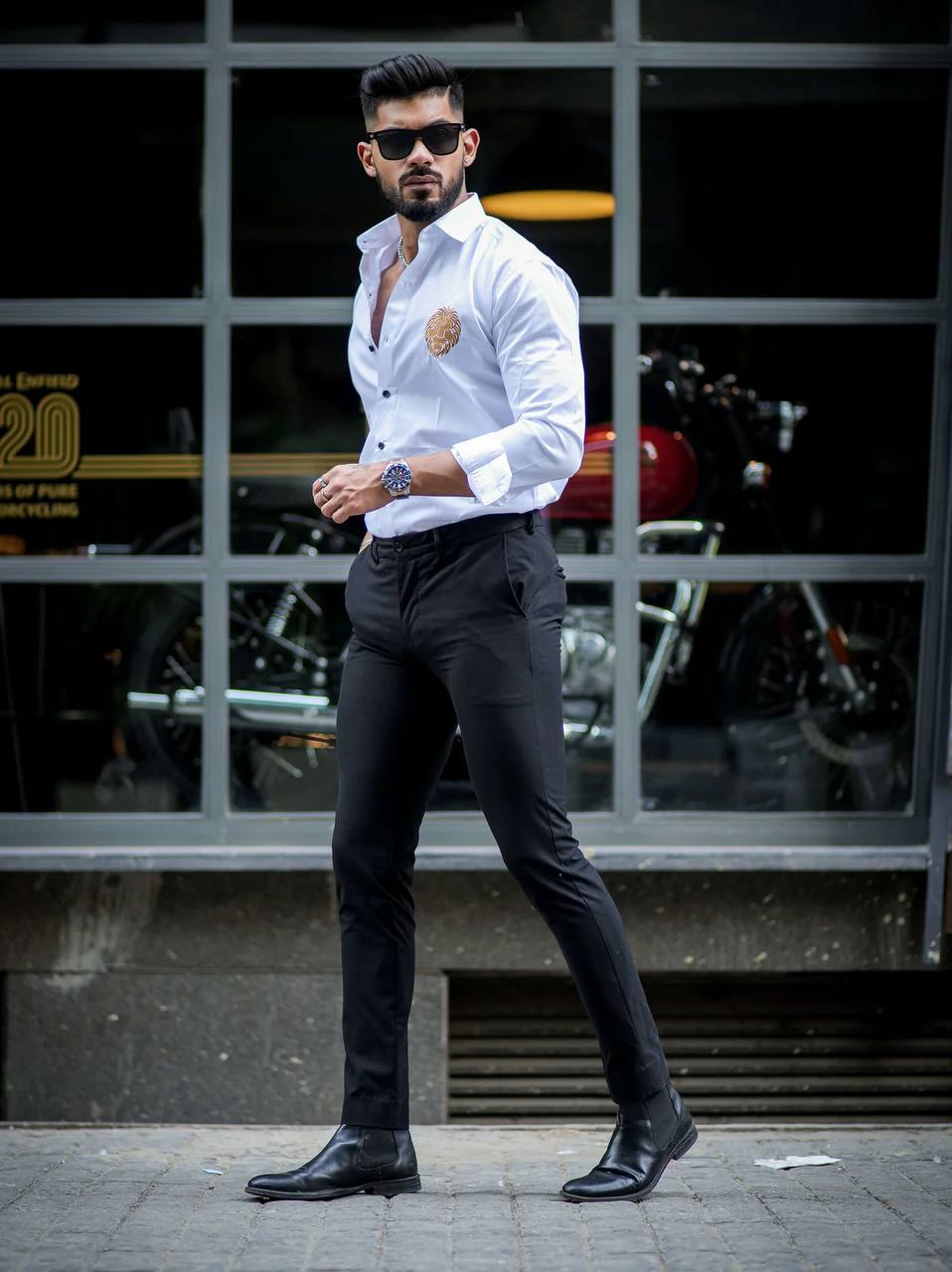 mens white imported satin embrodary shirt