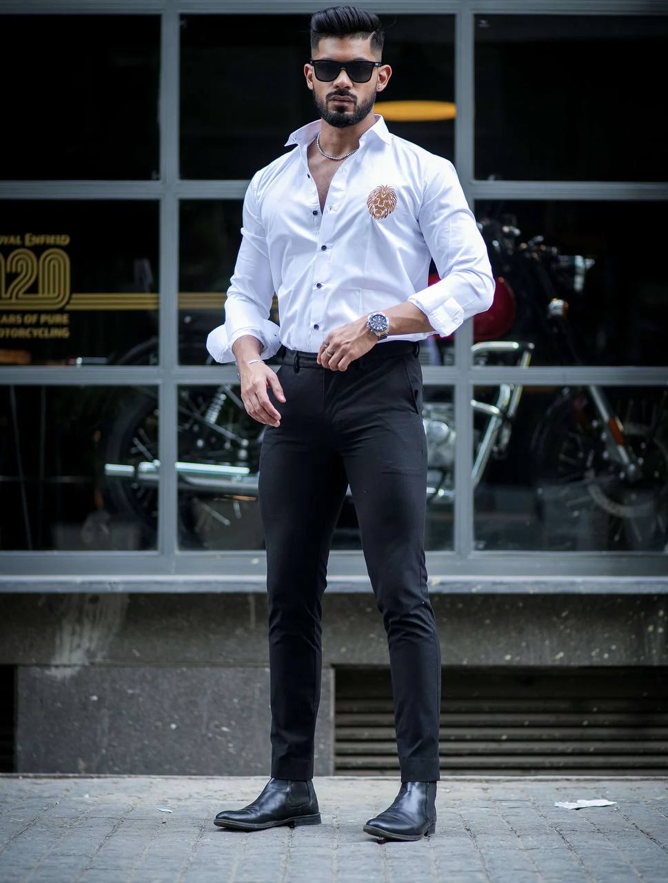 mens white imported satin embrodary shirt