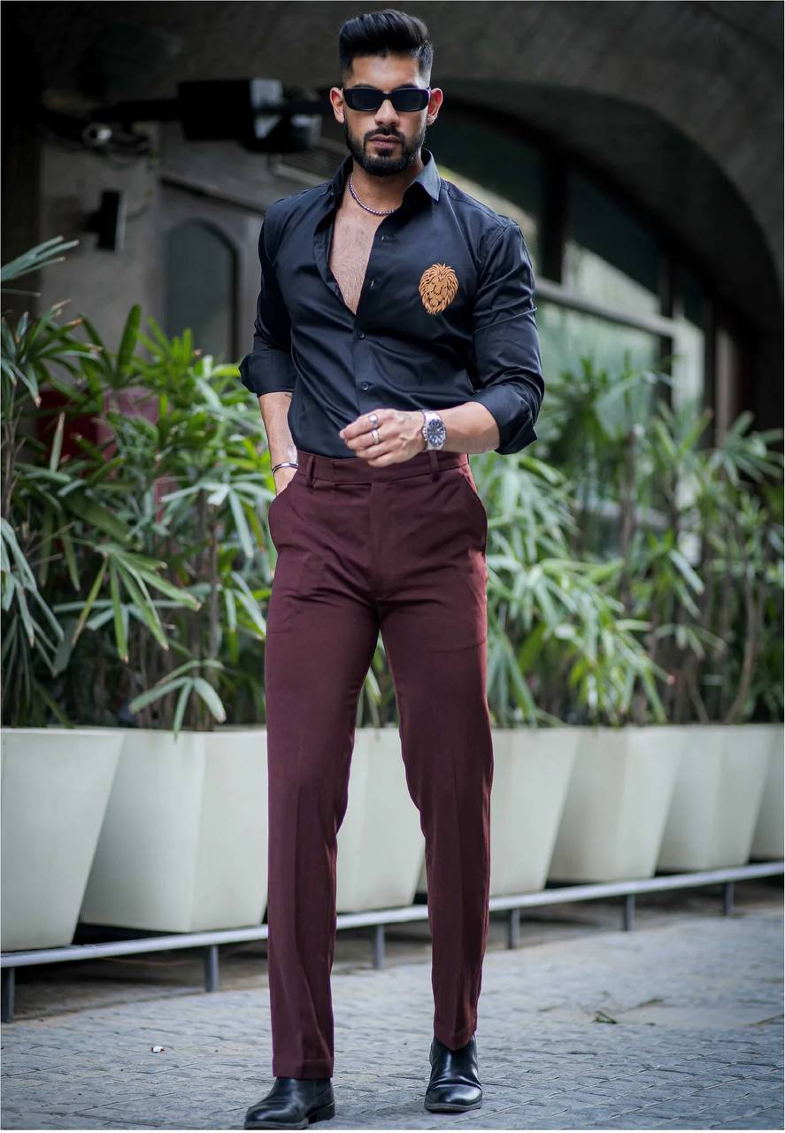 mens navy blue imported satin embrodary shirt