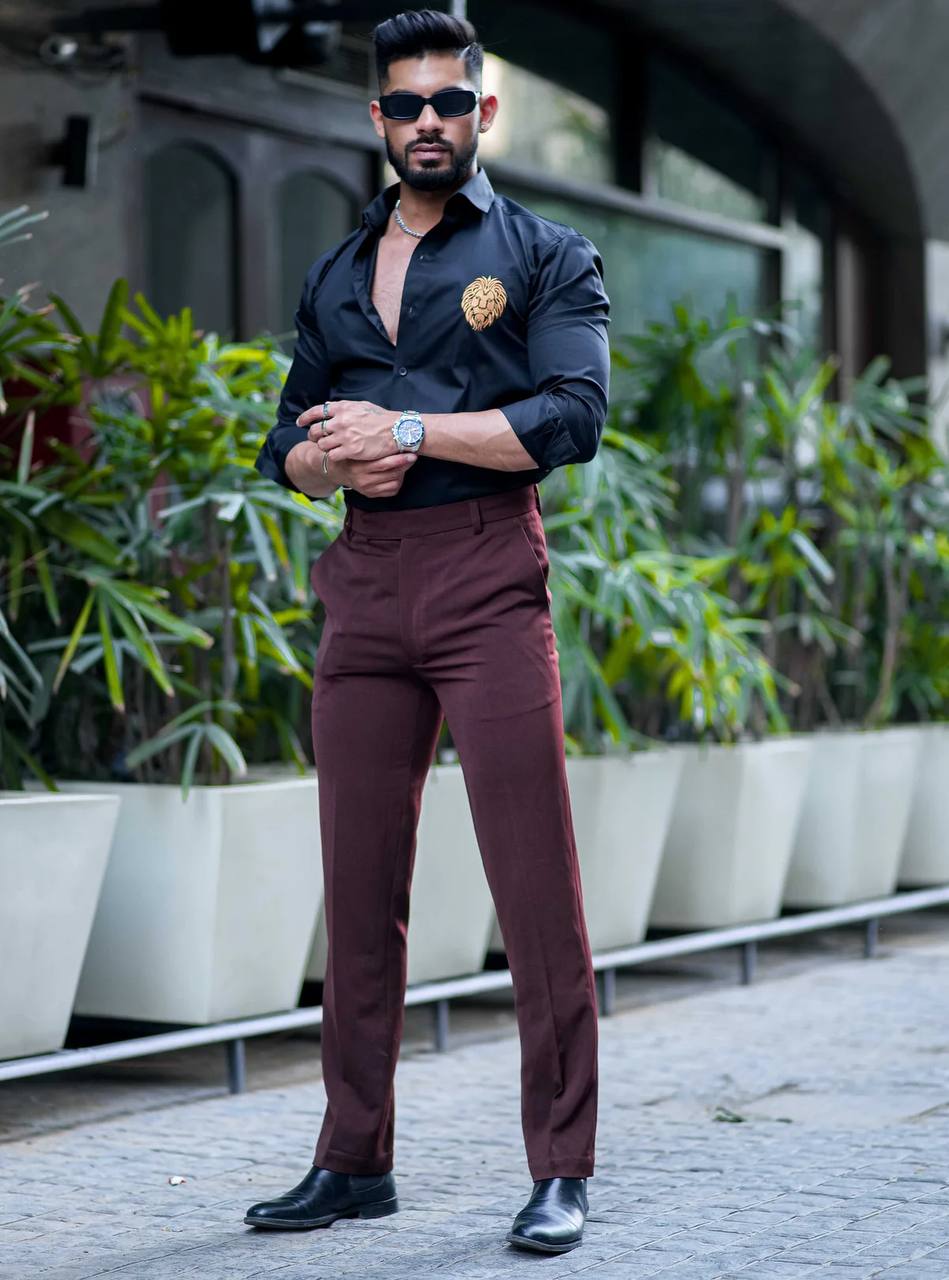 mens navy blue imported satin embrodary shirt