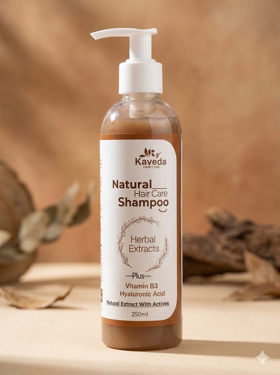 kaveda natural hair care shampoo with herbal extracts, vitamin b3 & hyaluronic acid – nourishing herbal shampoo for strong, healthy & shiny hair – 250ml