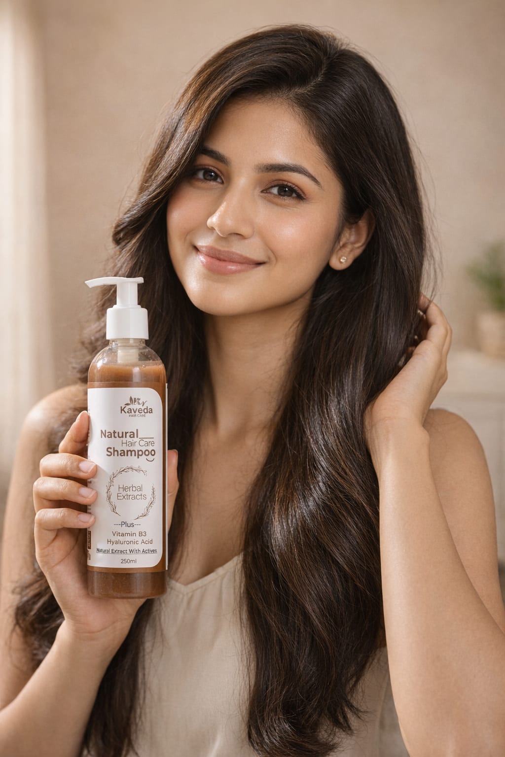 kaveda natural hair care shampoo with herbal extracts, vitamin b3 & hyaluronic acid – nourishing herbal shampoo for strong, healthy & shiny hair – 250ml