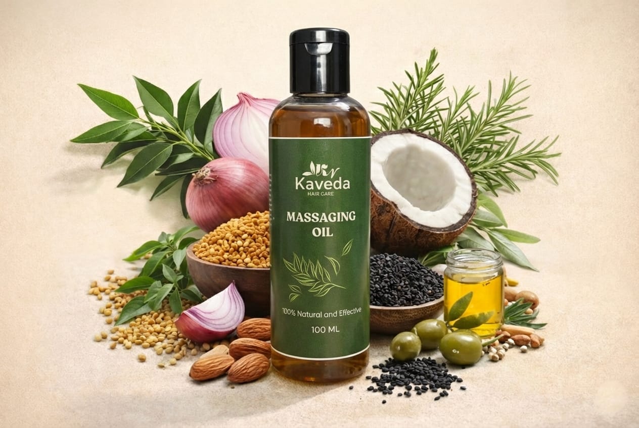 kaveda hair care massaging oil – 100% natural herbal hair & scalp massage oil for hair growth, nourishment & strength – lightweight ayurvedic hair oil – 100 ml