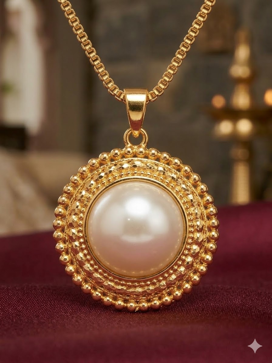 gold-plated pearl pendant necklace set with matching earrings