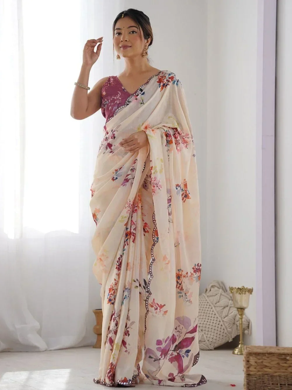georgette digital print saree with unstiched blouse piece 3