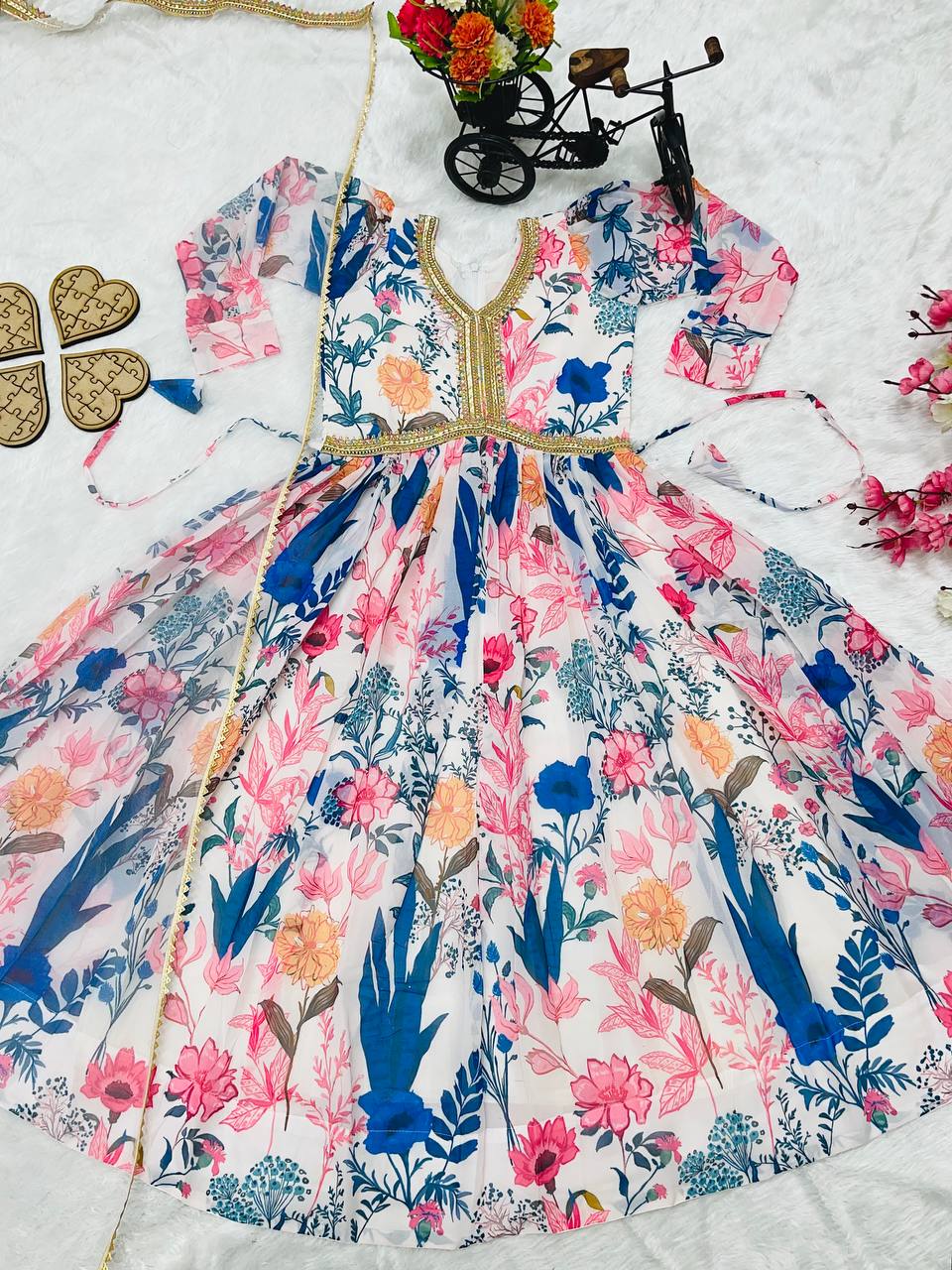 girl's faux georgette digital print anarkali gown with dupatta