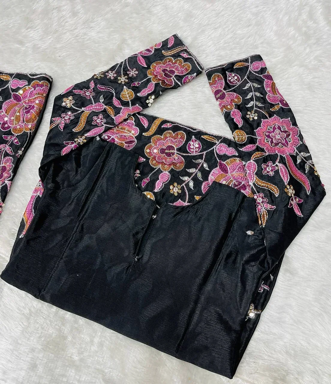 girl's chinon silk embroidery straight kurta sharara with dupatta