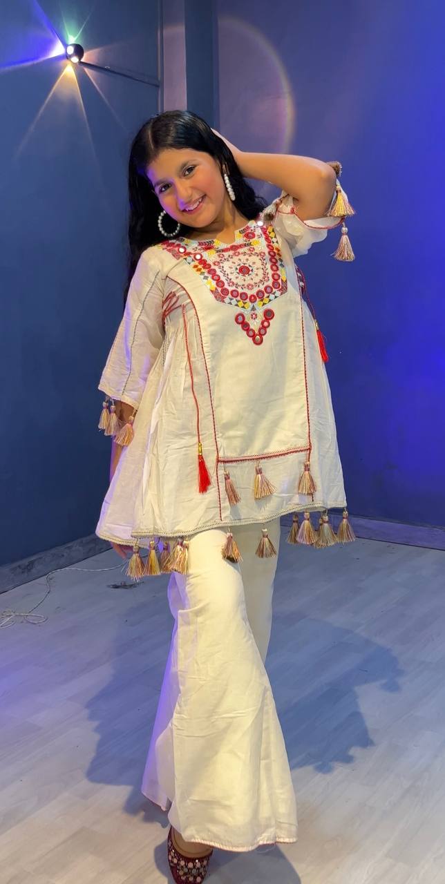 girl's khadi cotton embroidery co-ord set
