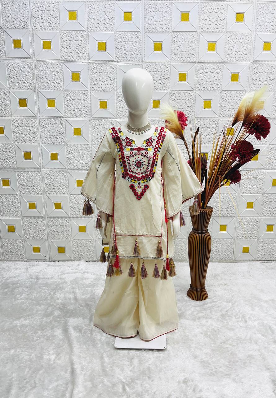 girl's khadi cotton embroidery co-ord set