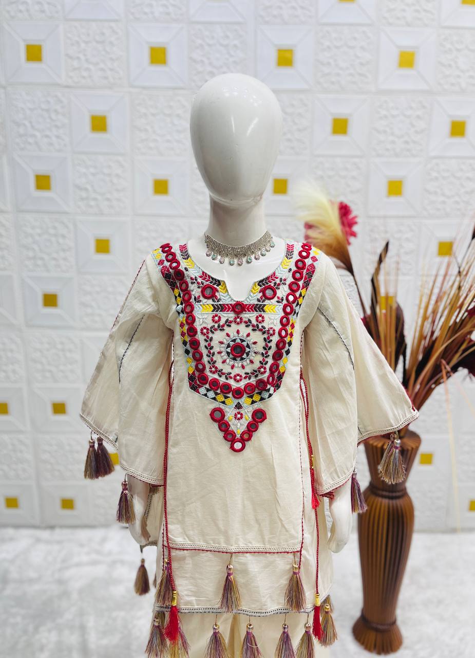 girl's khadi cotton embroidery co-ord set