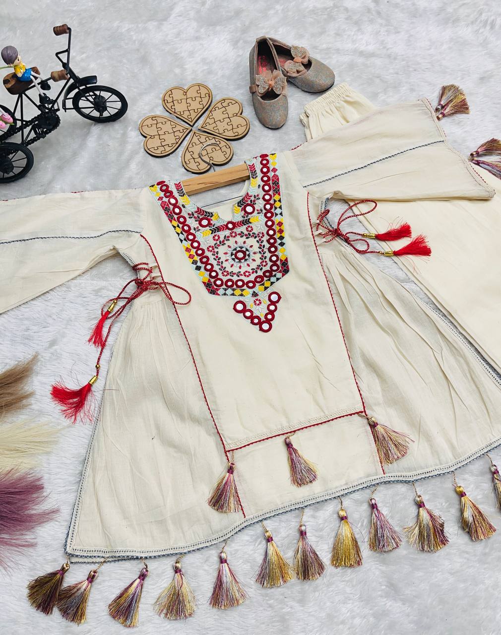 girl's khadi cotton embroidery co-ord set