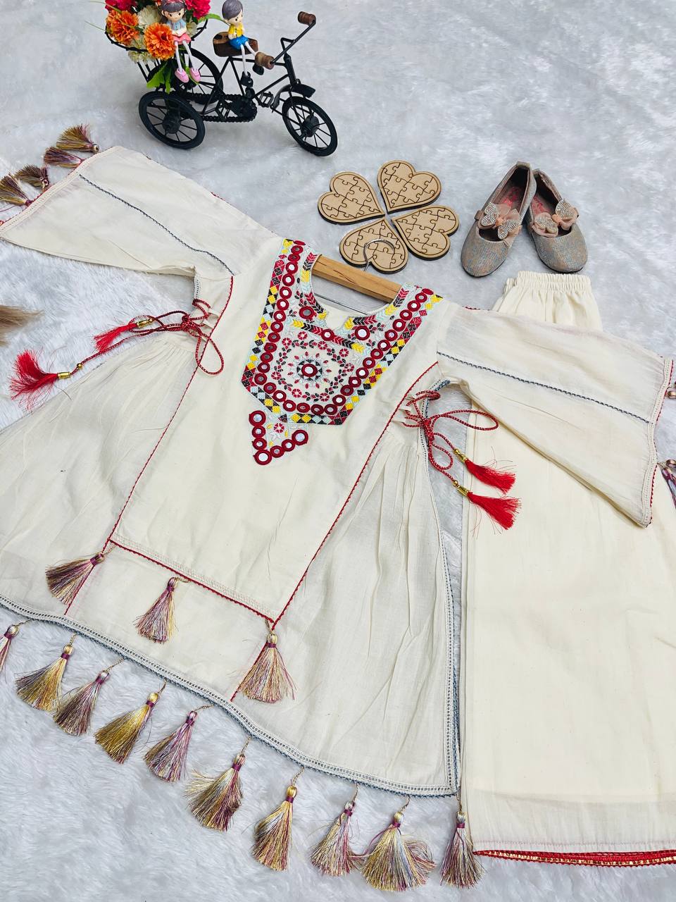 girl's khadi cotton embroidery co-ord set